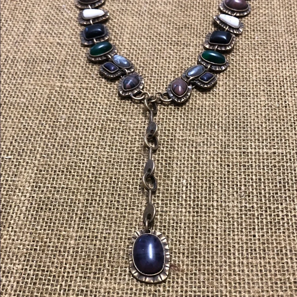 Vintage-Inspired Purple Multi-Stone Drop Necklace